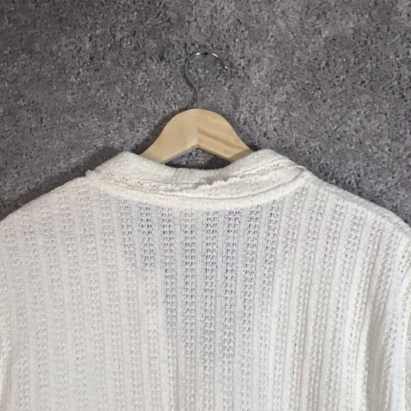 Madewell Womens XL Ivory Crochet Sweater Collared V-Neck Short Sleeve Retro Boho - Picture 7 of 12